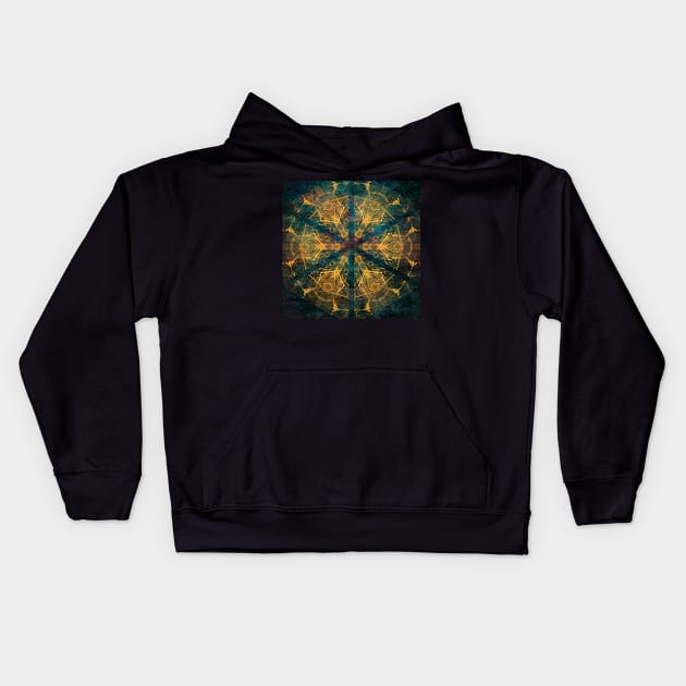 Abstract Tribal mandala in blue and gold Kids Hoodie by hereswendy